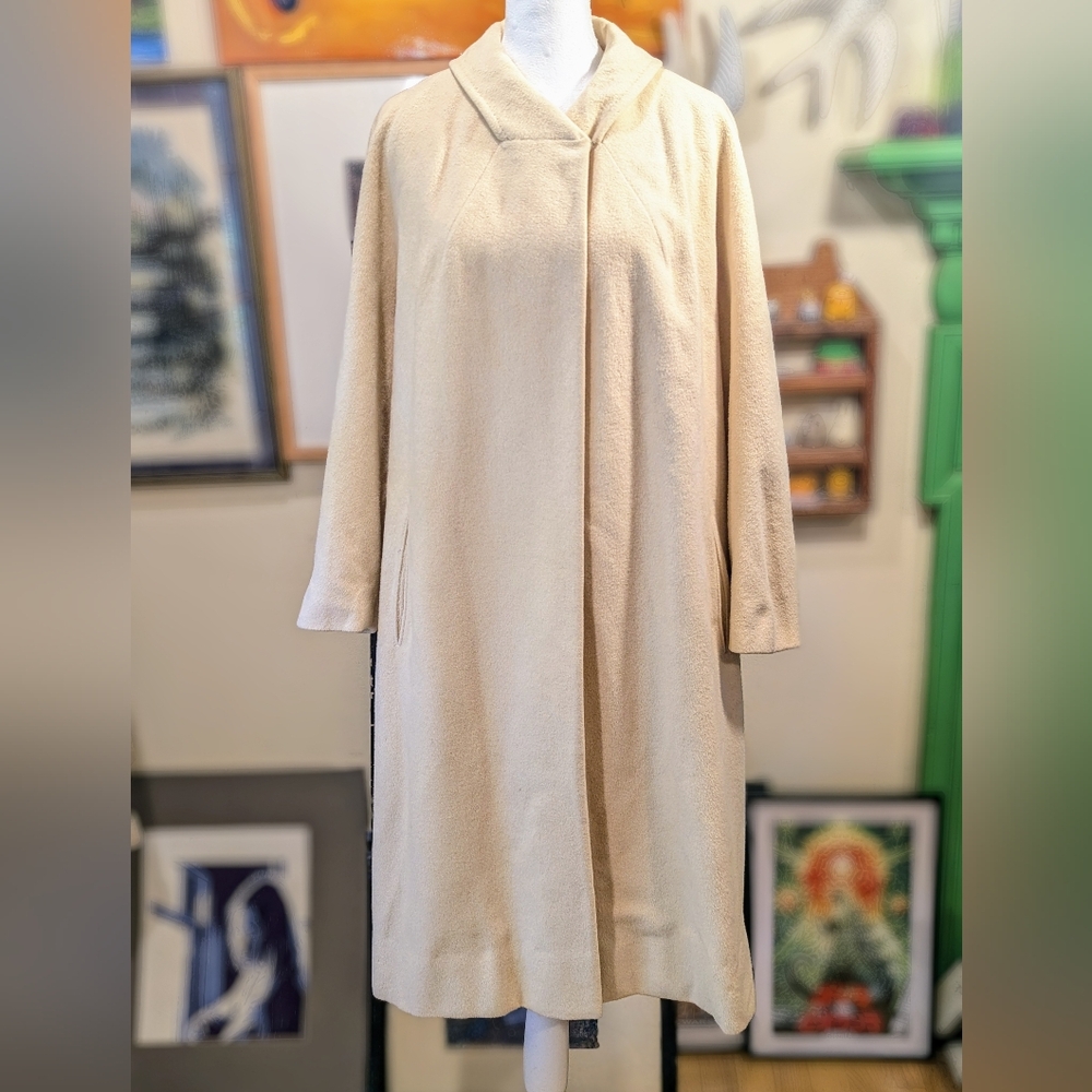 Vtg 1960s 100% Linton Cashmere Cream Swing Coat Fits Medium M Large L